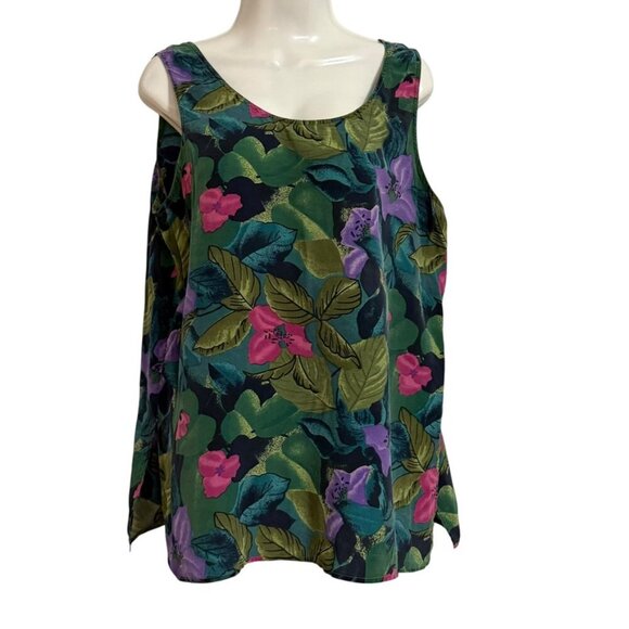 Stunt 100% Silk Blouse Top SZ Large Aloha Resort Beach Floral Luxury Sustainable - Picture 4 of 4